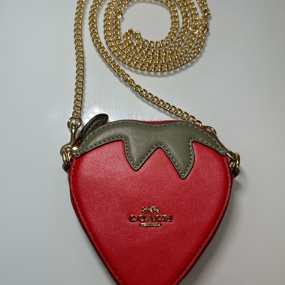 Coach Red Strawberry Mini Crossbody with Gold Chain - Picture 5 of 6